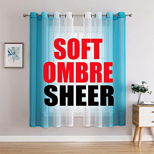 G2000 Sheer Turquoise & White Ombre Curtains - 63 Inch Length, Light Filtering, Grommet Curtains for Bedroom & Living Room Windows, Sliding Glass Door, 2 Panels