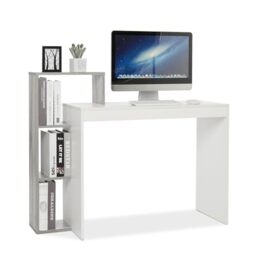 Mondeer Desk with Storage, Computer Desk with 3 Open Shelves,White and Grey