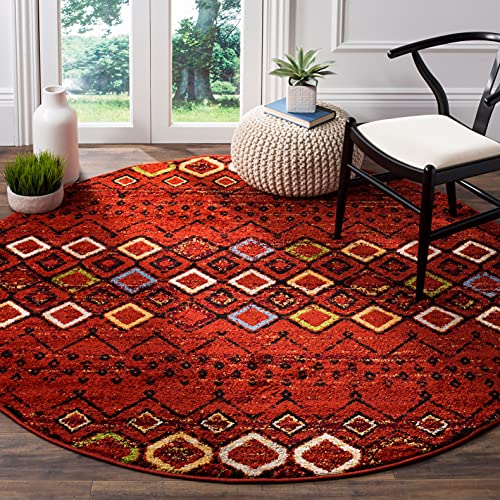 Safavieh Boho Rug for Living Room, Dining Room, Bedroom - Amsterdam Collection, Short Pile, in Terracotta Red and Multi, 200 X 200 cm