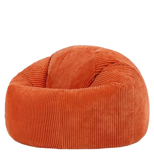 icon Kingston Cord Bean Bag, Orange, Large Adult Bean Bag Chair with Filling Included, Comfy Chair, Living Room Furniture, Bedroom Furniture