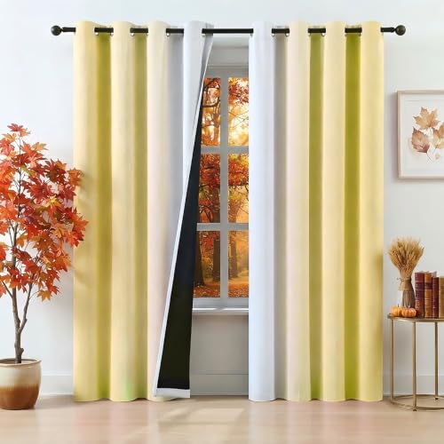 "Yellow Ombre Blackout Curtains 90 Inches Long for Living Room Bedroom, Thermal Insulated Curtain Panels for Girls Room Gradient Energy Efficient Window Drapes for Children Room, Grommet Top, 52""W"