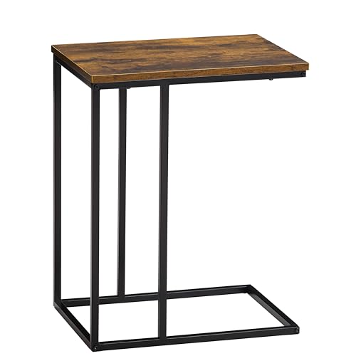 Vida Designs Brooklyn Side Table C Shaped with Metal Frame, Industrial, for Living Room (Dark Wood)