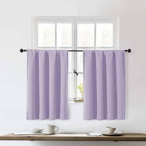OWENIE Sally Lilac Kitchen Curtains 36 Inch Length 2 Panels Set, Half Window Rod Pocket Privacy Room Darkening Blackout Curtain Tiers for Kitchen Bathroom, 2 Pcs Each W40 x L36 Inch