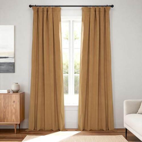 HPD Half Price Drapes Signature Velvet Blackout Curtains For Bedroom 50 x 96 (1 Panel), VPCH-140805-96, Amber Gold