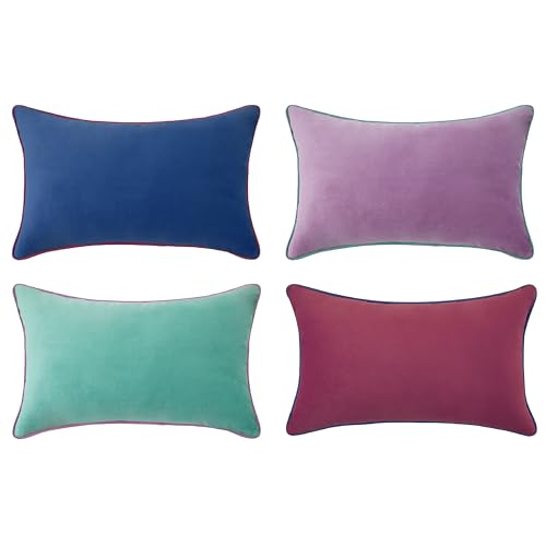 MONDAY MOOSE Decorative Throw Pillow Covers Cushion Cases, Set of 4 Soft Velvet Modern Double-Sided Designs, Mix and Match for Home Decor, Pillow Inserts Not Included (12x20 inch, Purple/Blue)