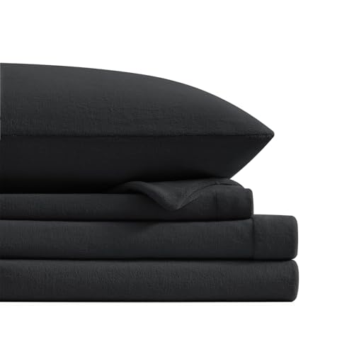 Petrichor Flannel Fleece Twin Size Sheet Set Black ??? Ultra Soft Anti-Static Plush Bedding, 3 Piece (1 Fitted Sheet, 1 Flat Sheet, 1 Pillowcase)