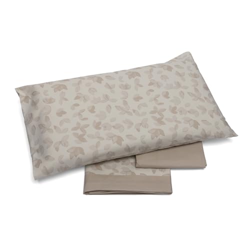 Foppapedretti Notte & Nature Bed Linen Set, Single Bed, Flat Sheet, Corner Sheet and Pillowcase Sand Leaves 100% Cotton, Made in Italy