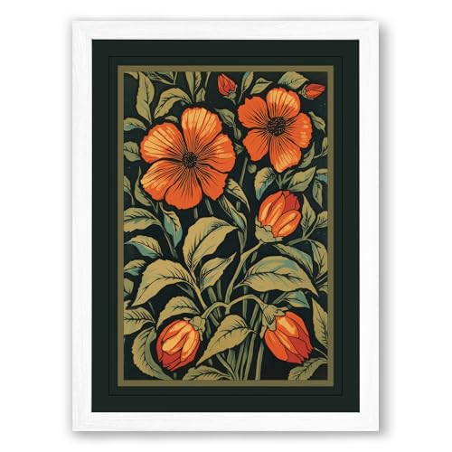 Bloom and Bud Botanical Framed Wall Art Print A4 (29.7×21cm) White, Wall Decor for Living Room, Bedroom, Office & Home, Ready to Hang, Art Gift