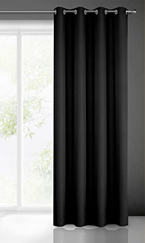 Eurofirany Smooth Plain Modern Curtain with Eyelets-1 Unit, Bedroom, Living Room, Lounge, Kitchen, 140g m/2, Microfibre, Black, W55 x L98
