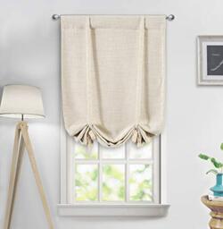 DriftAway Blackout Linen Textured Solid Basic Room Darkening Thermal Insulated Tie Up Adjustable Balloon Rod Pocket Linen Curtains for Small Window 25 Inch by 47 Inch Beige