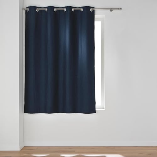 Douceur d'Intérieur, Chambray Curtain with Eyelets 140 x 180 cm Dusk Blue 100% Blackout