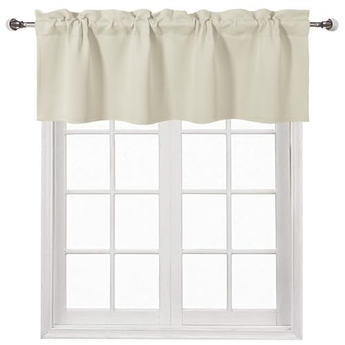 DWCN Light Beige Valance for Kitchen Window Solid Rod Pocket Blackout Valance Curtains 52x14 inch Long, 1 Panel