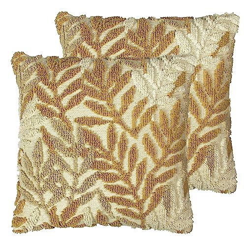 furn. Caliko Botanical Tufted Feather Filled Cushion - Twin Pack, Natural/Ochre, 45 x 45cm