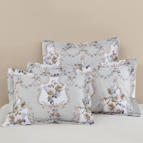 "DAUAOTO Euro Shams 100% Cotton Square Pillow Cover Set of 2, 26""x26"" Pillowcases, Classical Pattern, Rococo Gray"