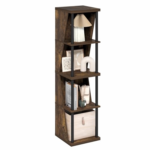 Furinno FLEXI Storage Shelf, 4-Cube Corner Shelf, Book Shelf, DIY Stackable & Separable Display Bookcase, for Organization and Storage, for Living Room, Home Office, Amber Pine
