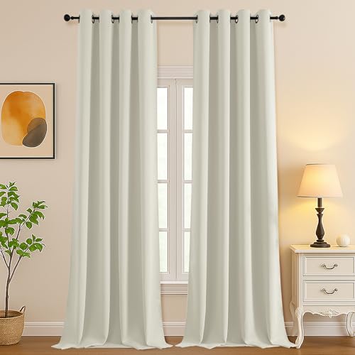 Simplebrand Natural Extra Long 10ft Curtains for Patio 120 Inches Long 2 Panels Set, Room Darkening Light Blocking Solid Thermal Insulated Energy Saving Grommet Noise Reducing Curtains, 50 Wx120 L