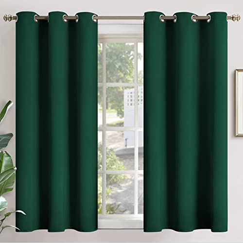 YoungsTex Short Blackout Curtains 45 Inches Length for Bedroom - Thermal Insulated Drapes with Grommet Room Darkening Privacy for Kitchen Basement Bathroom, 2 Panels, Emerald Green 42 x 45 Inch