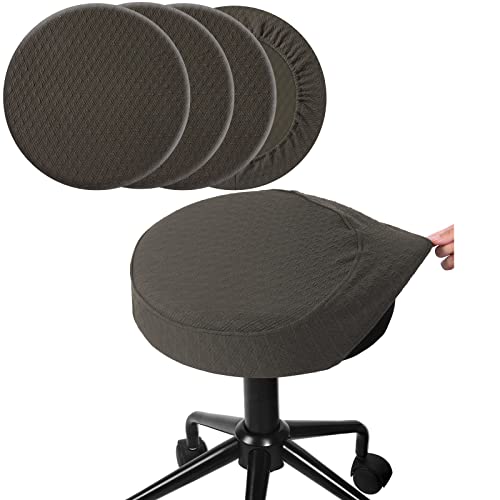 "BUYUE 4 Pcs Dia.14-16"" Round Bar Stool Covers Stretchy Washable for Upholstered Chairs, Jacquard Dustproof Stool Seat Slipcover, M-Brown-Set of 4"