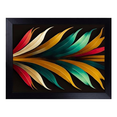 Lap Tray with Bean Bag Cushion, Art Deco Feather - Handmade in the UK, Raised Wooden Edge, Padded Cushion, Heat-Resistant Wipe-Clean Surface, for Meals, Laptops and Crafts