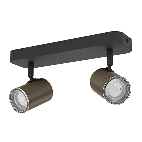 Eglo Ceiling lamp Consuma 1, 2-Flame spot bar, Bathroom Spotlight, Black and Bronze Metal Light, GU10 Fitting, IP44 Rating