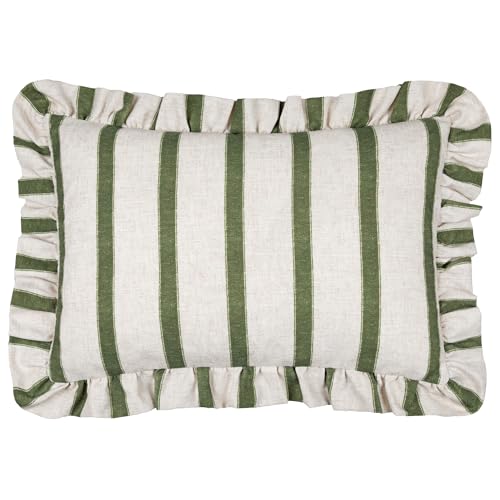 furn. Wylder Connie Cushion Cover – Striped Ruffle Linen Textured Decorative Case (Moss – 35x50cm)