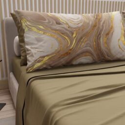 PETTI Artigiani Italiani - Cotton Sheets with Pillowcases in Digital Print, Double Bed Sheet, Taupe Marble Pattern Bed Set, 100% Made in Italy