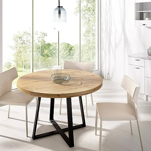 Dmora - Fixed table Carone, Multipurpose dining Table, Round table for the kitchen or dining room, 120x120h75 cm, Nodi Oak