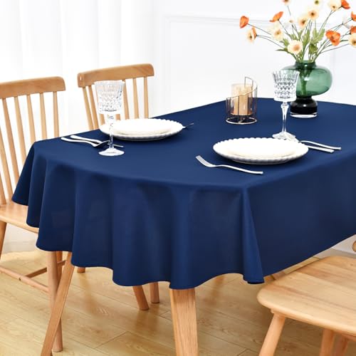 NEWISHER Navy Blue Oval Tablecloth 60x84 inch, Heavy Duty Polyester Fabric Table Cloth, Reusable Washable Solid Table Cover for Dining, Kitchen, Party, Wedding, Indoor Outdoor Tabletop Decoration