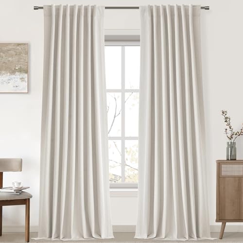 "UHITECH Cream Blackout Curtains 52"" W x 80"" L for Bedroom 2 Panels Set - Suitable for Living Room/Farmhouse/Patio, Thermal Insulated, Noise Reducing, UV Protection, Back Tab Rod Pocket, Linen Blend"