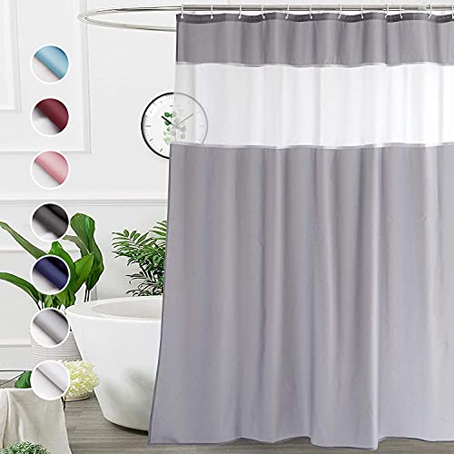 UFRIDAY 96 inch Long Shower Curtain,XLong Light Grey and White Fabric Shower Curtain for Bathroom with Mesh Window, Weighted Bottom Hem, Machine Washable, Extra Long, 72 x 96 Inches