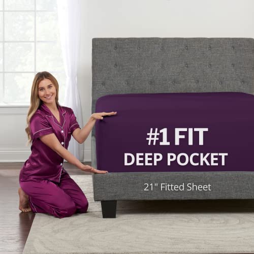 Lovely Queen Fitted Sheet – Extra Deep Pocket – 21” Fitted Sheets – Perfectly Fit 17”–23” Mattress & Toppers – Purple