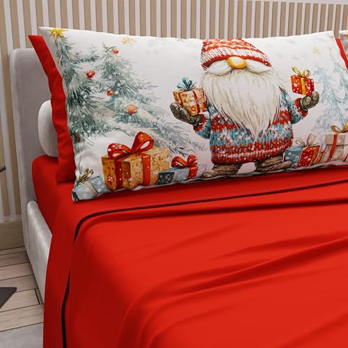 PETTI Italian Artisans - Cotton Sheets with Christmas Digital Print Pillowcases, Christmas Queen Size Sheets, Christmas Bed Set, Xmas 19 Red, 100% Made in Italy