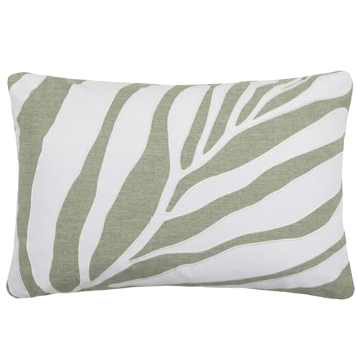 Voyage Maison Bamboo Feather Filled Cushion – 100% Cotton Abstract Leaf Appliqué Decorative Pillow (Limestone - 40x60cm)
