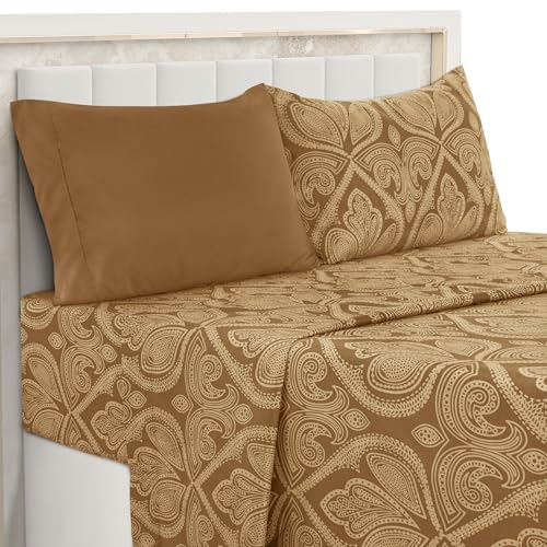 LDC Bed Sheet Set - Brushed Microfiber 1800 Bedding - Wrinkle, Stain and Fade Resistant (Twin XL, Paisley Brown)