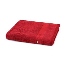 Tommy Hilfiger - Bath Towel Red Terry Boucle 520 GSM 100% Combed Cotton Jacquard Embroidery Trim Soft Absorbent 70 x 140 cm