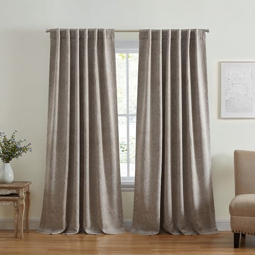 "Elrene Home Fashions Vittoria Paisley Floral Printed Blackout Window Curtain Panel, 52""x95"", Natural"
