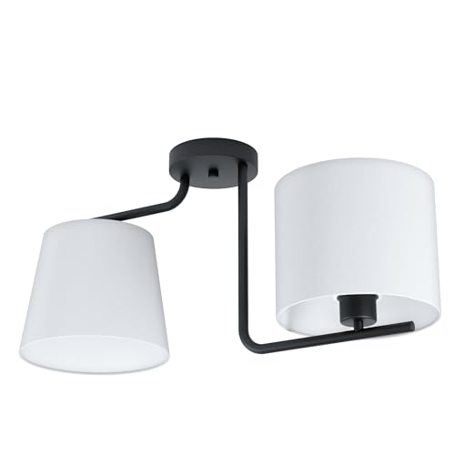 EGLO ceiling light Marojales 1, Ceiling Lamp, Black Steel, White Fabric