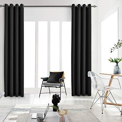 JSFLY Blackout Curtains for Bedroom 2 Panels 62 W x 106 L inch Long Black - Thermal Insulated Light Blocking Room Darkening Curtains Solid Grommet Window Drapes for Living room