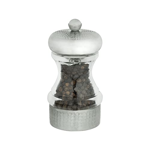Grunwerg Gmill Hammered Stainless Steel Salt or Pepper Mills with Adjustable Ceramic Grinder, 12cm, SP-9178M, Mirror Finish