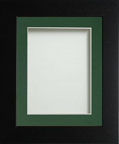 Frame Company Watson Matte Black Picture Photo Frame fitted with Perspex, 12x10 inch with Bottle Green Mount for image size 8x6 inch