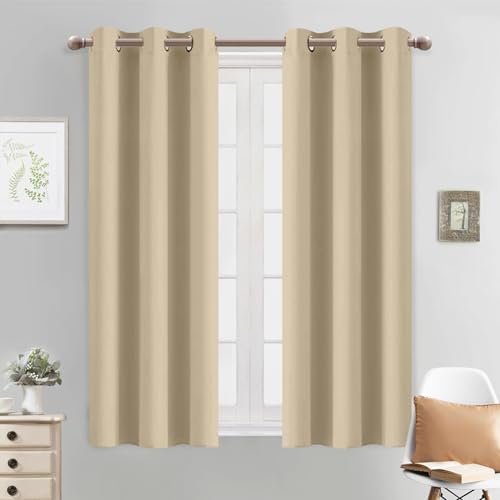 Yakamok - Soft and Smooth Beige Bedroom Curtains - Thermal Insulated Blackout Window Curtains with Grommets for Living Room, Set of 2 Panels (38x54 Inch, Beige)