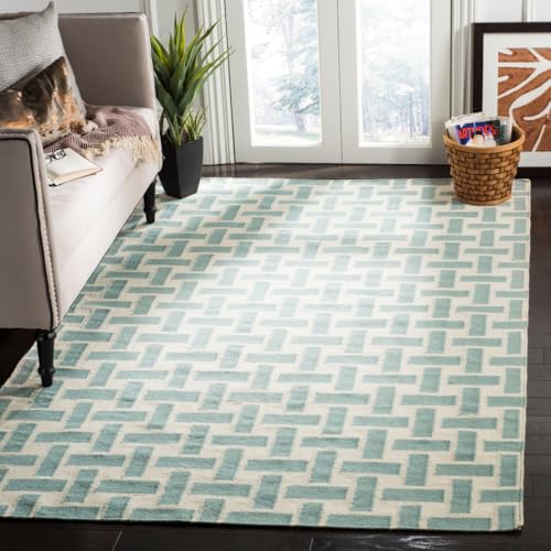Safavieh Contemporary Indoor Flatweave Rectangle Area Rug, Dhurrie Collection, DHU201, in Turquoise / Ivory, 122 X 183 cm for Living Room, Bedroom or Any Indoor Space