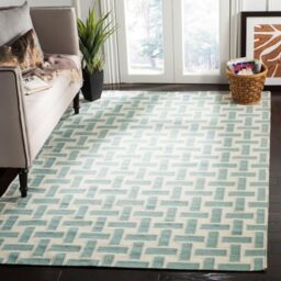 Safavieh Contemporary Indoor Flatweave Rectangle Area Rug, Dhurrie Collection, DHU201, in Turquoise / Ivory, 122 X 183 cm for Living Room, Bedroom or Any Indoor Space