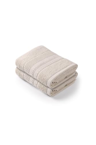 Foutastic Hand Towel Set (2 Piece) Stone 50 x 90 cm - 100% Cotton 450gsm - Soft, Absorbent and Durable, Ideal for Home and Spa