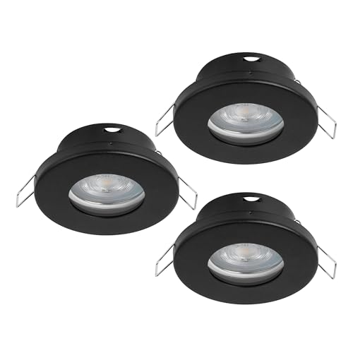 Eglo Set of 3 LED recessed spotlights Favazzina, Round Flat Metal Ceiling Spots in Black, incl. GU10 Bulbs, Warm White, Ø 8.5 cm