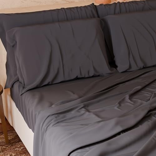 PETTI Italian Artisans - 4-Piece Maxi Double Bed Sheet Set, Soft and Breathable, Complete Bed Set with Top Sheet, Fitted Sheet with Elasticated Corners and 2 Pillowcases, Grey Sheets