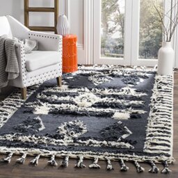 Safavieh Moroccan Inspired Indoor Hand Knotted Rectangle Area Rug, Kenya Collection, KNY601, in Charcoal / Ivory, 183 X 274 cm for Living Room, Bedroom or Any Indoor Space