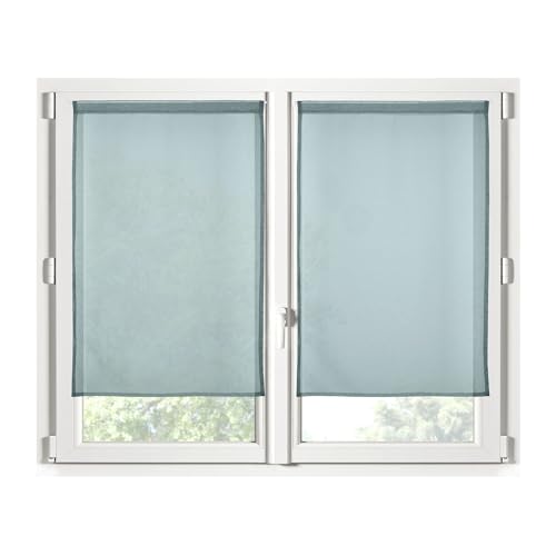 STOF - Pair of Half Curtains - Size 70 x 200 cm - 100% Polyester - Eucalyptus Colour - Monna Model - Glazing - Privacy and Transparency - Plain