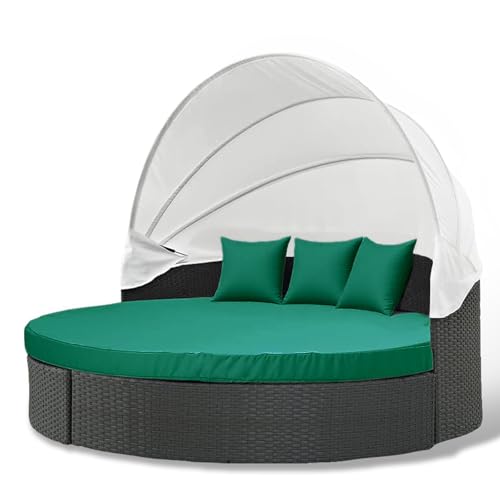 "MICTONY Outdoor Daybed Cushion Cover, 66"" Replacement Daybed with Elastic Band, Sun Bed Round Cushion ONLY (Daybed NOT Included), Ink Green"
