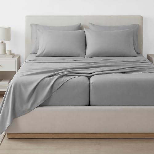 "Southshore Fine Living, Inc. Deep Pocket Split King Size Sheets Set, 7-Piece Ultra Soft and Comfy Microfiber Bed Sheets with Two 21"" Deep Fitted Sheets, Oversize Flat Sheet, 4 Pillow Cases, Steel Grey"